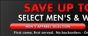 Save up to 50% Off MSRP - Men's Apparel