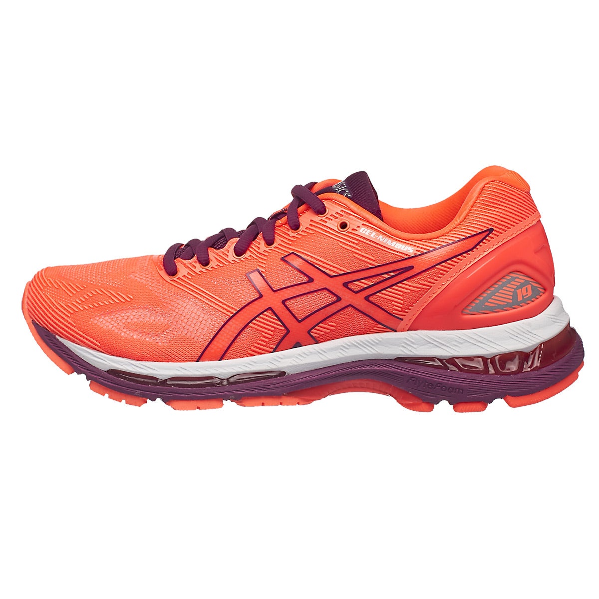 ASICS Gel Nimbus 19 Women's Shoes Flash Coral/Purple 360° View ...