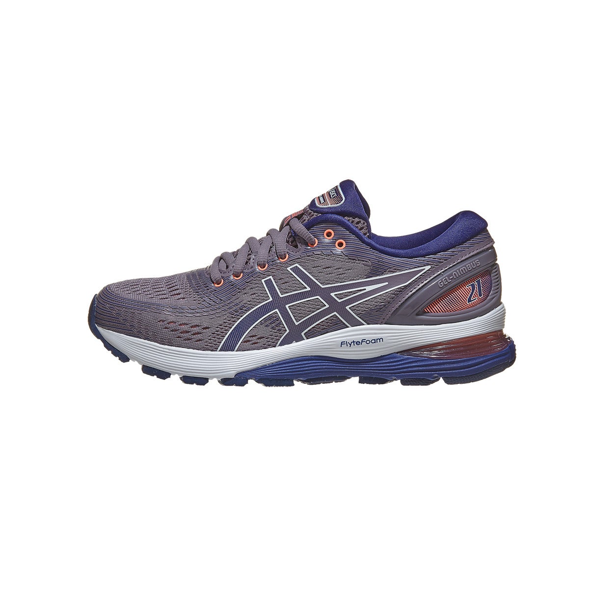 ASICS Gel Nimbus 21 Women's Shoes Lavender Grey/Blue 360° View ...