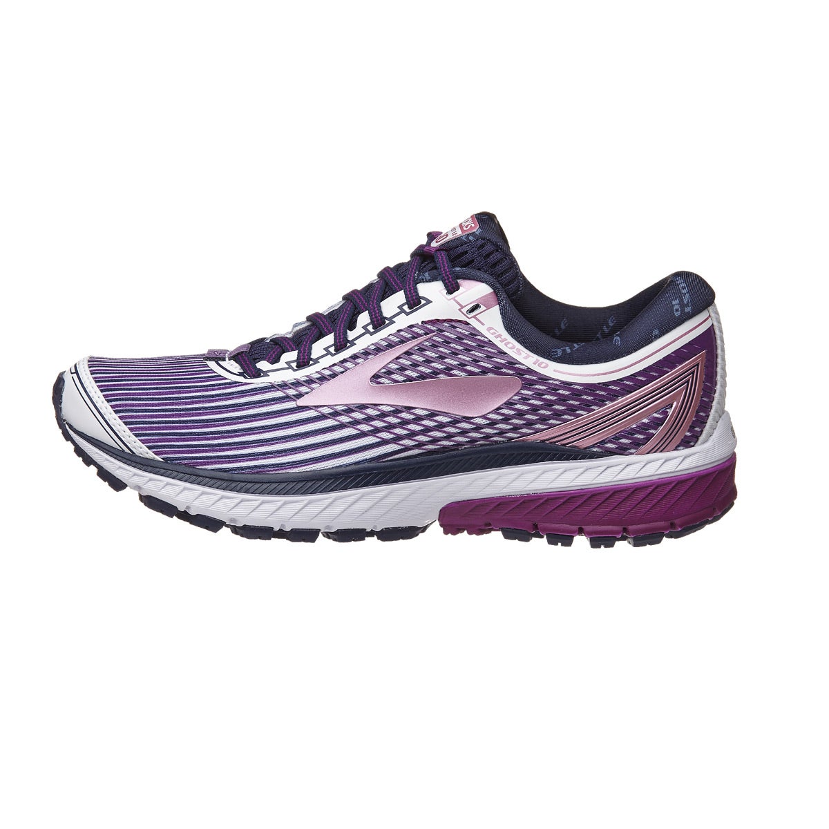 Brooks Ghost 10 Women's Shoes White/Purple/Rose Gold 360° View ...