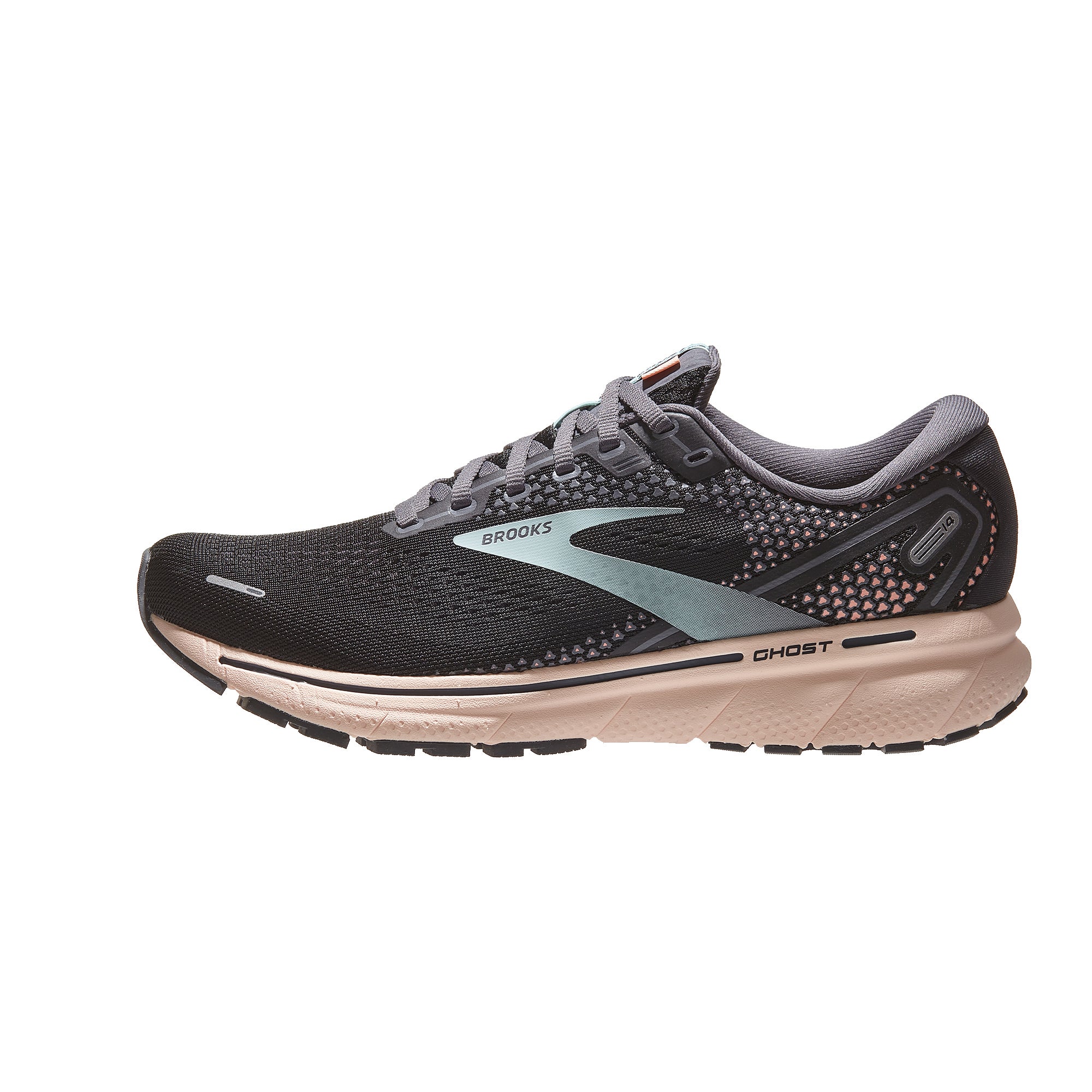 Brooks Ghost 14 Women's Shoes Black/Pearl/Peach 360° View | Running ...