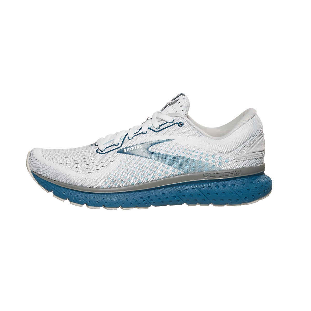 Brooks Glycerin 18 Men's Shoes White/Grey/Poseidon 360° View Running
