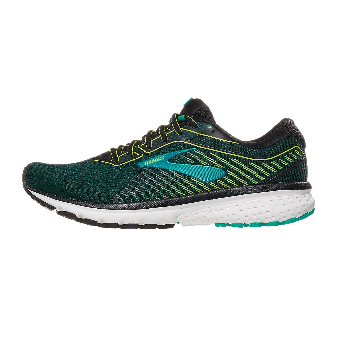 Brooks Ghost 12 Men's Shoes Black/Lime/Blue Grass 360° View | Running ...