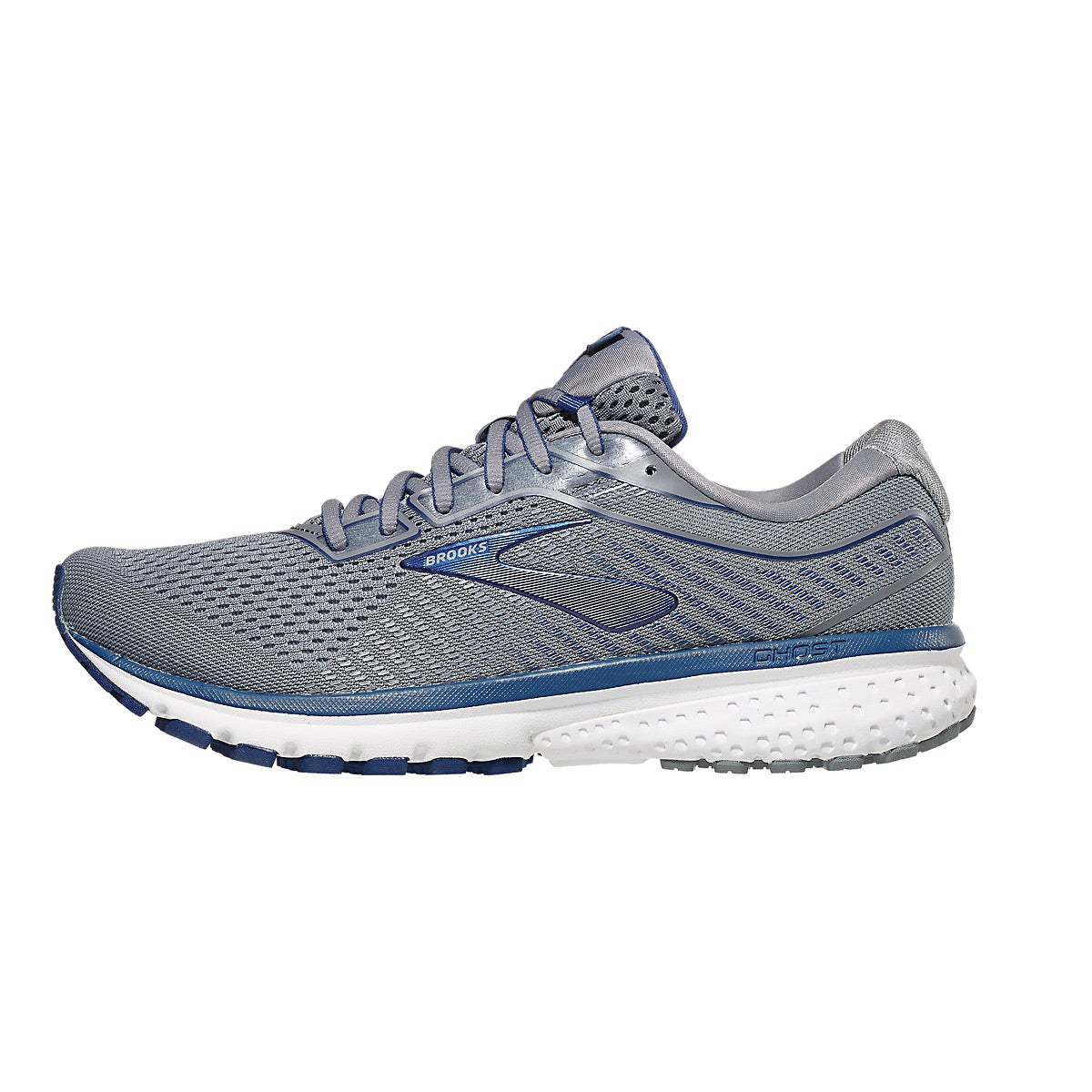 Brooks Ghost 12 Men's Shoes Grey/Alloy/Blue 360° View | Running Warehouse