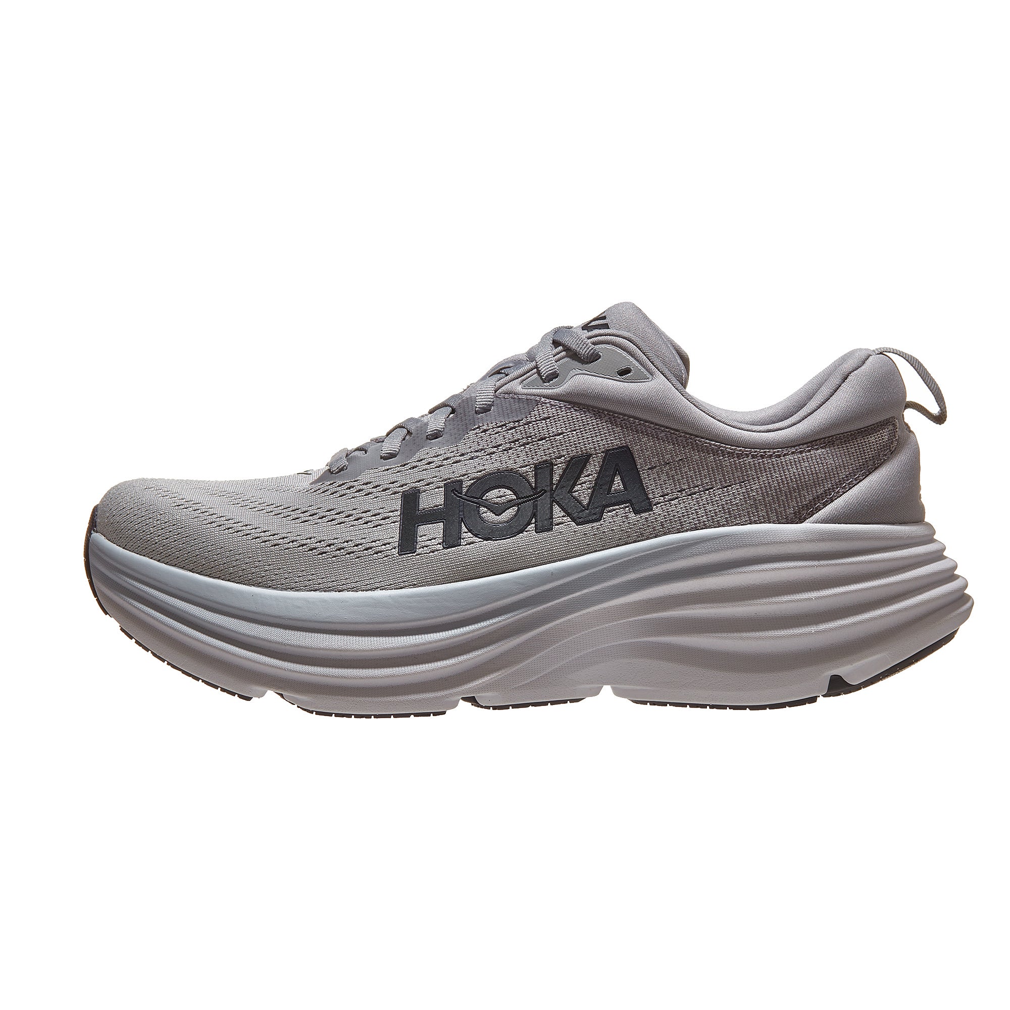 HOKA Bondi 8 Men's Shoes Sharkskin/Harbor Mist 360° View - Tennis Warehouse