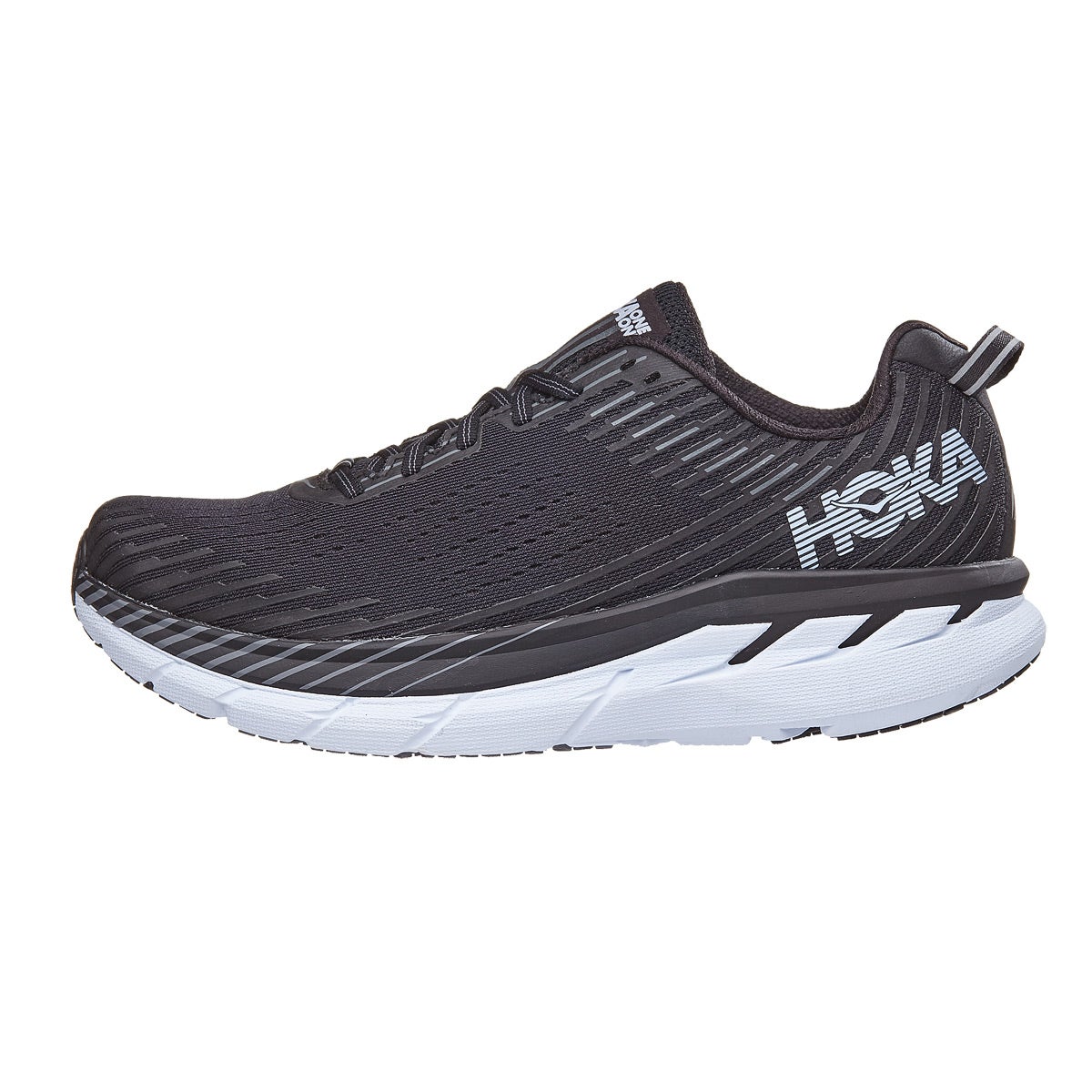 HOKA ONE ONE Clifton 5 Men's Shoes Black/White 360° View | Running ...
