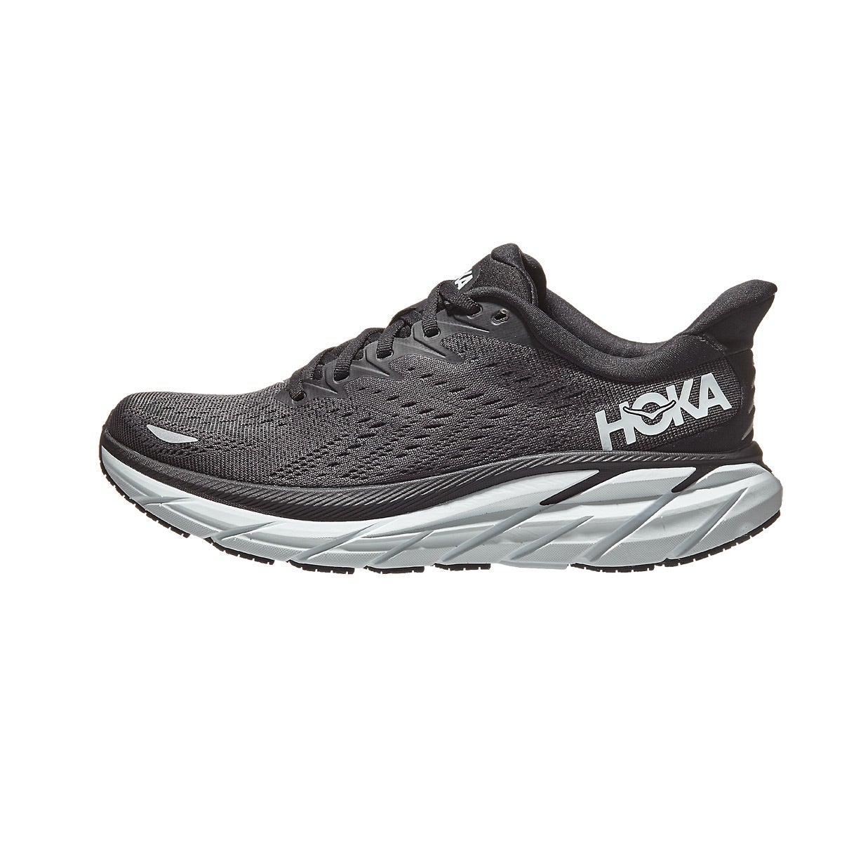 HOKA ONE ONE Clifton 8 Women's Shoes Black/White 360° View | Running ...