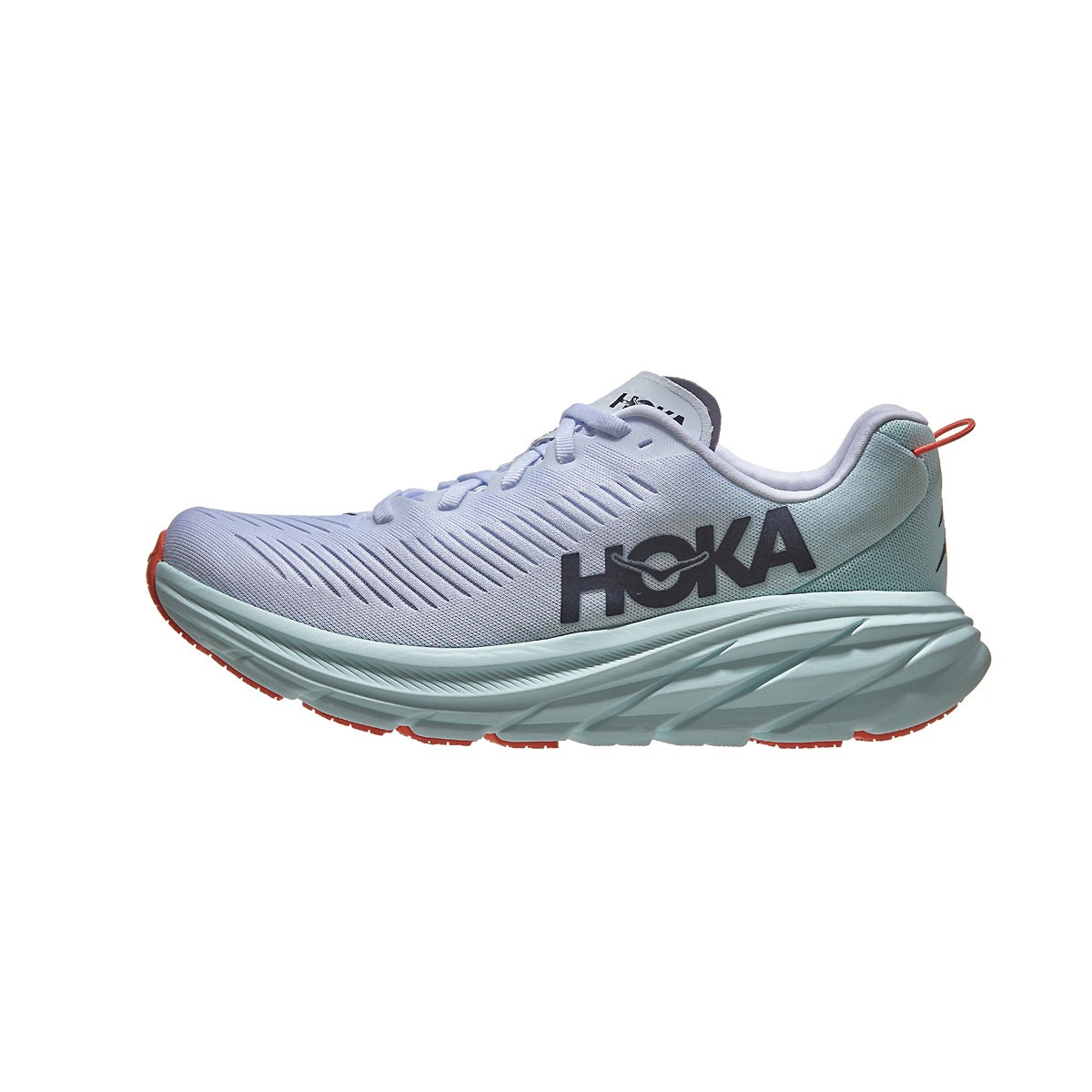 HOKA Rincon 3 Women's Shoes White/Blue Glass 360° View | Running Warehouse