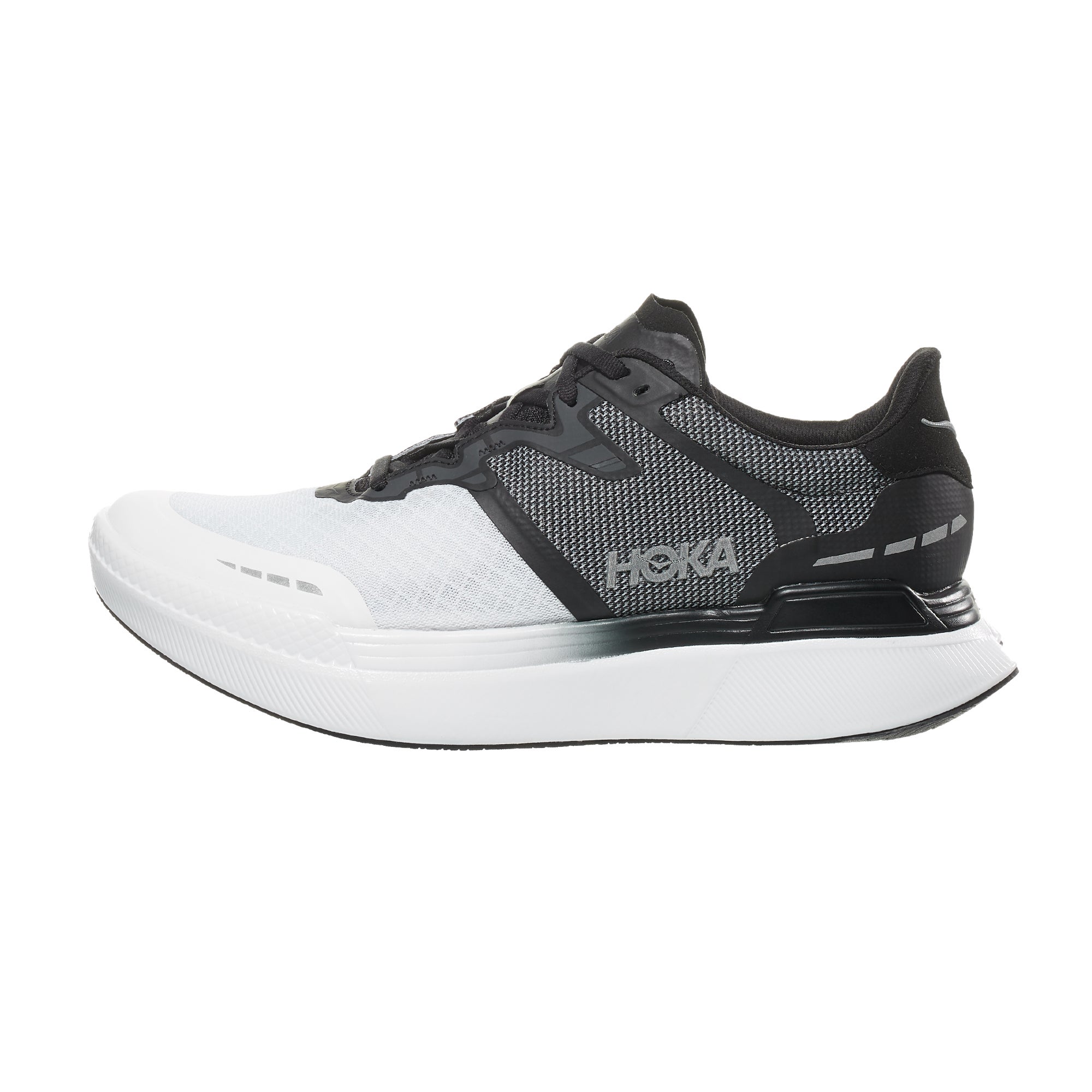 HOKA Transport X Unisex Shoes Black/White 360° View - Tennis Warehouse