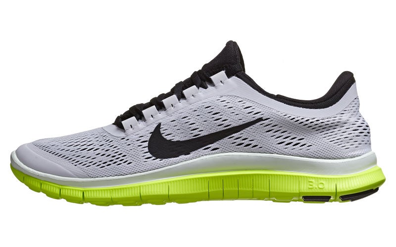 Nike Free 3.0 v5 Men's Shoes White/Black/Volt 360° View | Running Warehouse