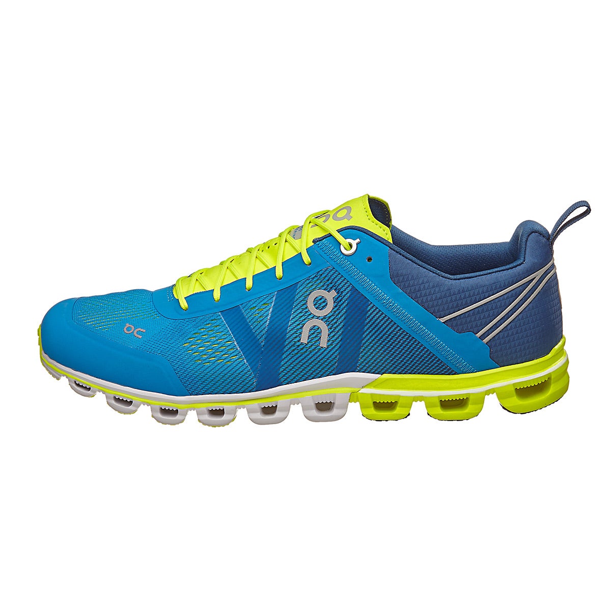 ON Cloudflow Men's Shoes Malibu/Neon 360° View | Running Warehouse