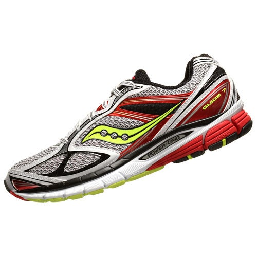Saucony Guide 7 Men's Shoes White/Red/Citron 360° View | Running Warehouse