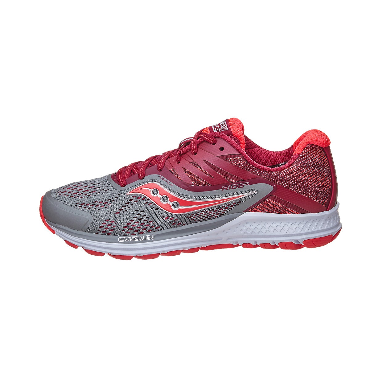 Saucony Ride 10 Women's Shoes Grey/Berry 360° View | Running Warehouse