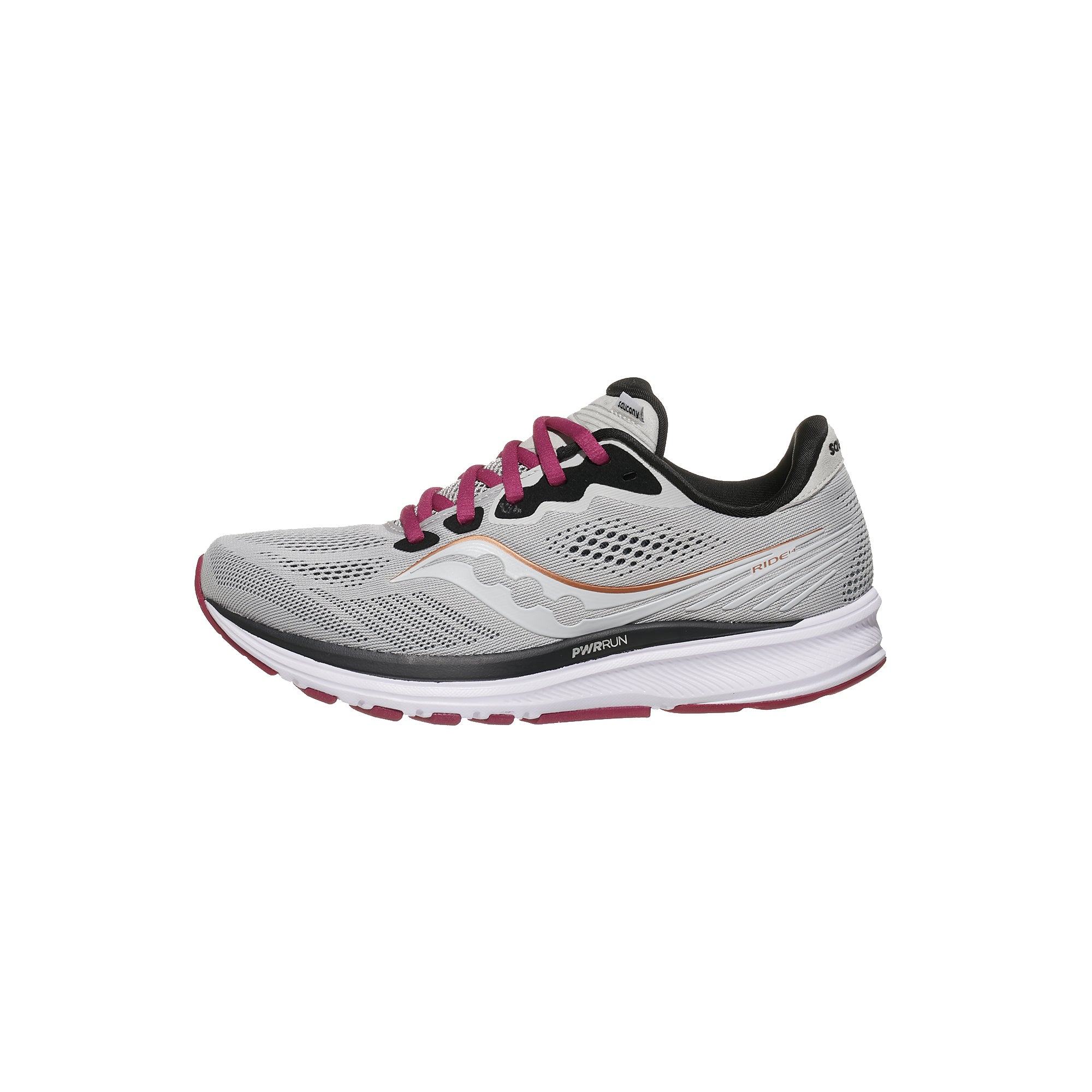 Saucony Ride 14 Women's Shoes Fog/Cherry 360° View Running Warehouse