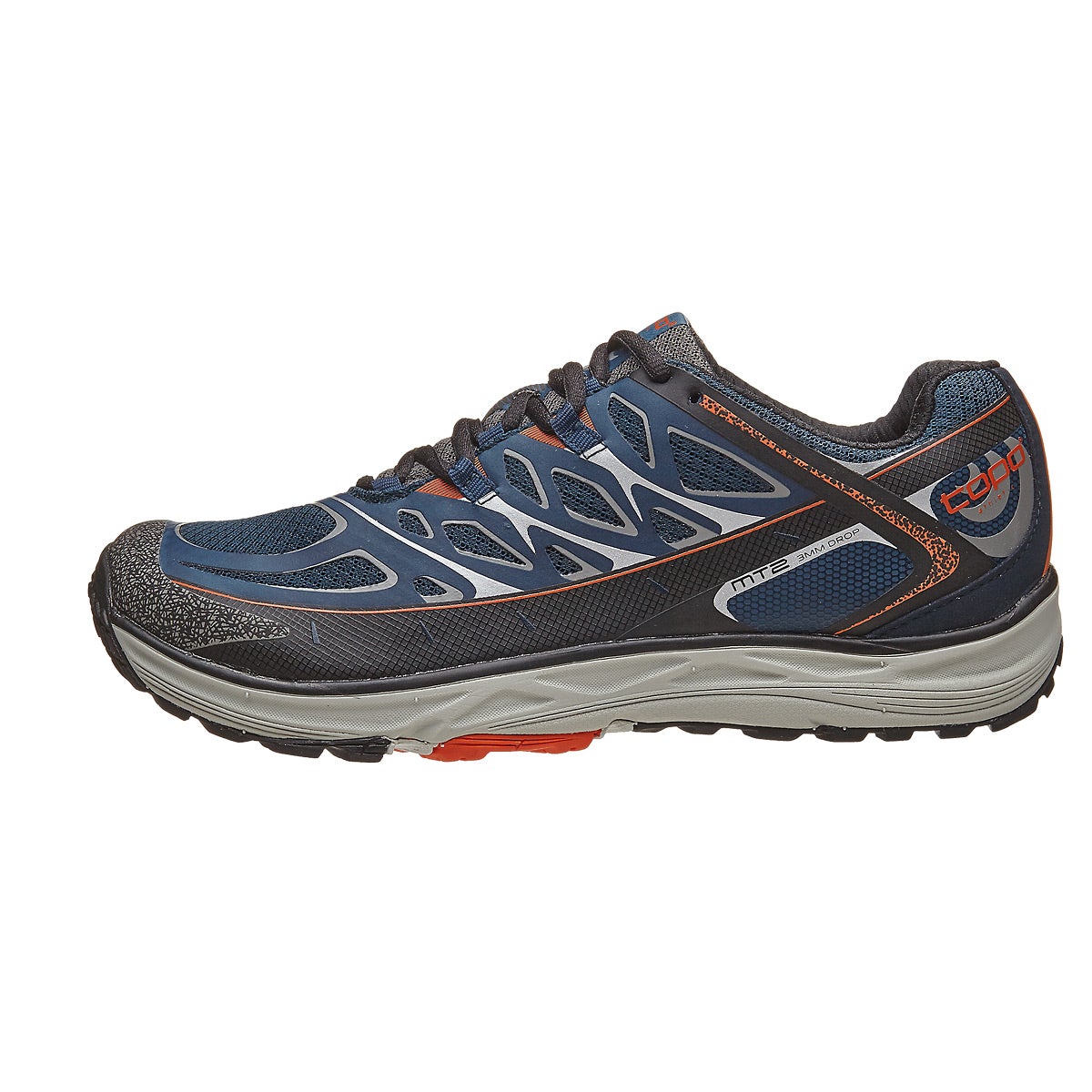 Topo Athletic MT-2 Men's Shoes Navy/Grey 360° View | Running Warehouse