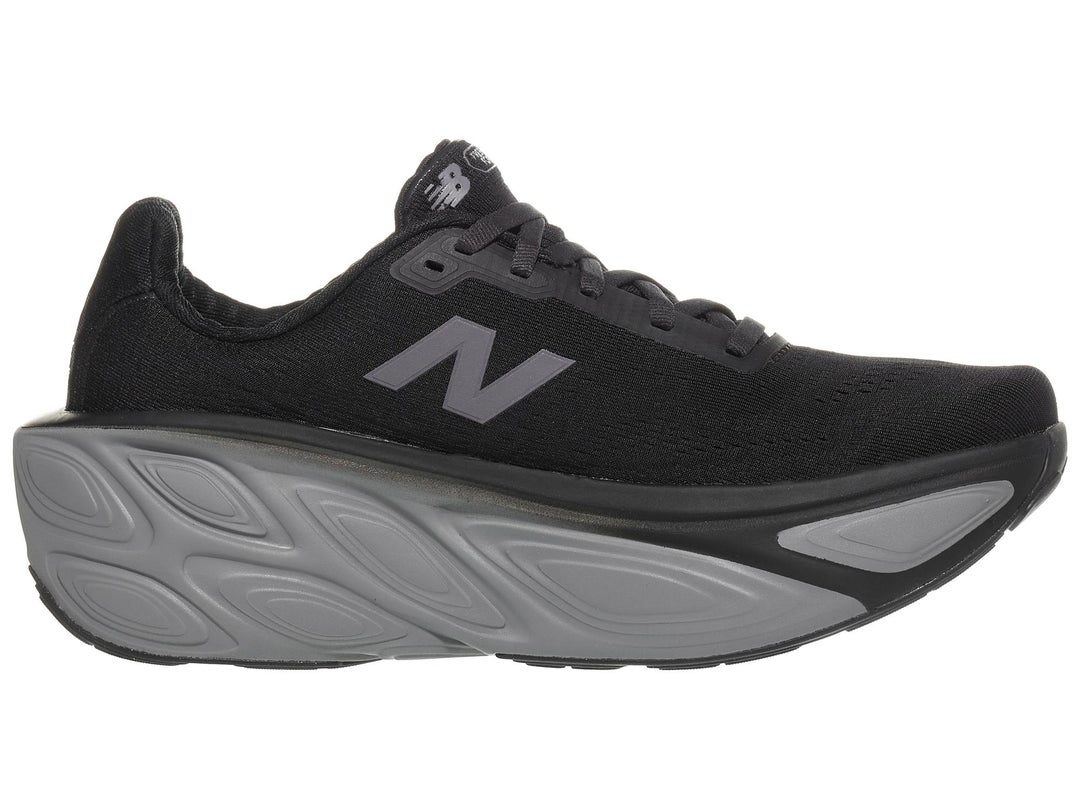 Top view of New Balance Fresh Foam X More shoe in in very dark purple color with gray/purple color midsole