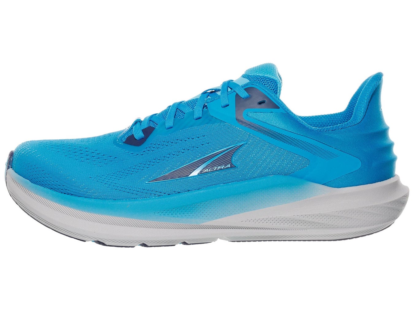 BlueAltra shoe with a mesh upper, with dark blue accents and white cushioning 