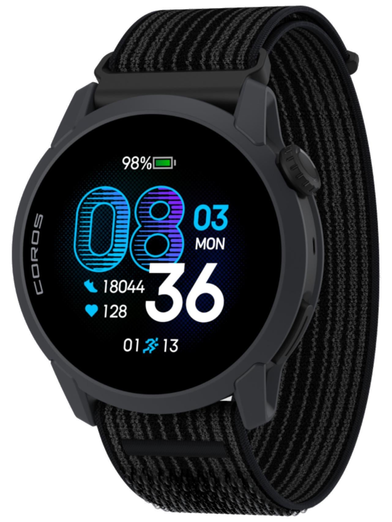 Best Entry-Level GPS Watch COROS PACE 4 in black with nylon band, front