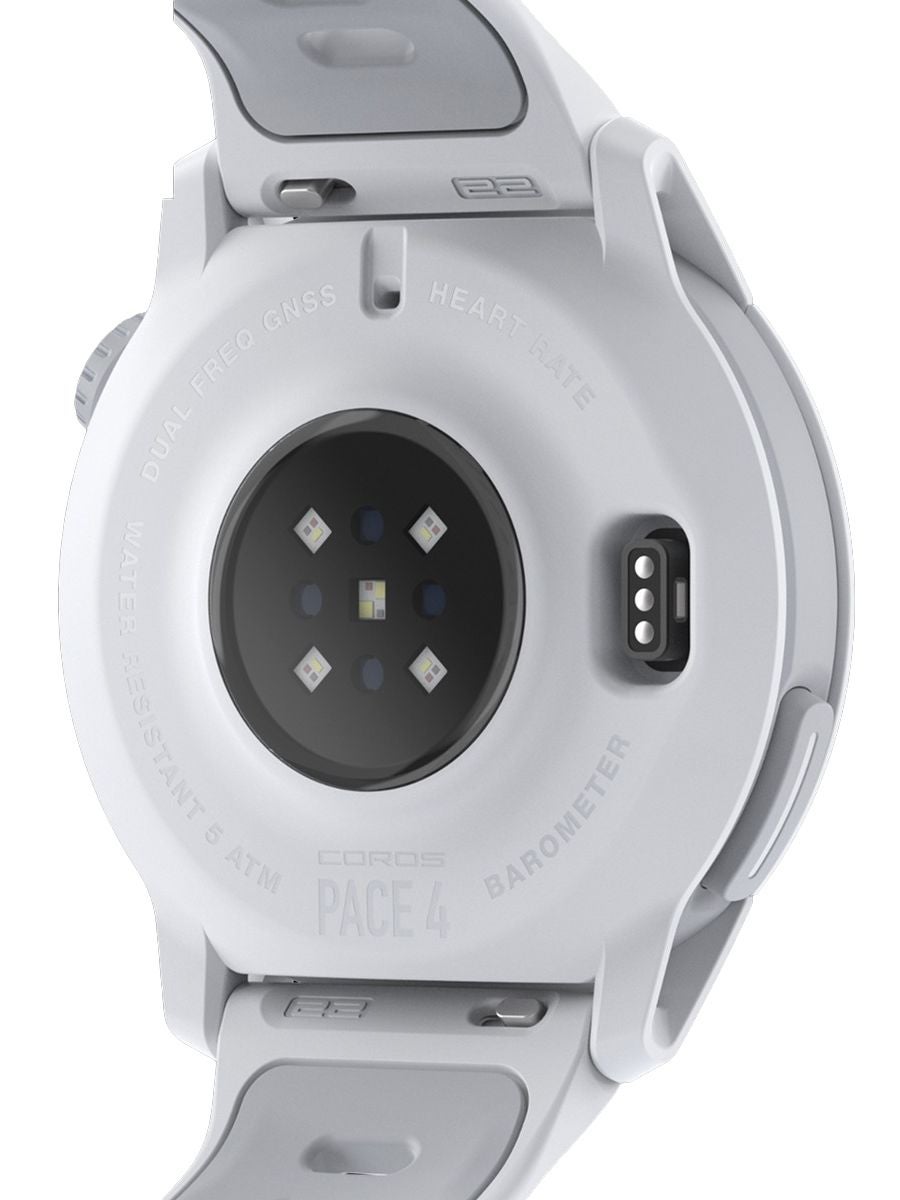 Best Entry Level GPS Watch COROS PACE 4 in white with silicone band, back view
