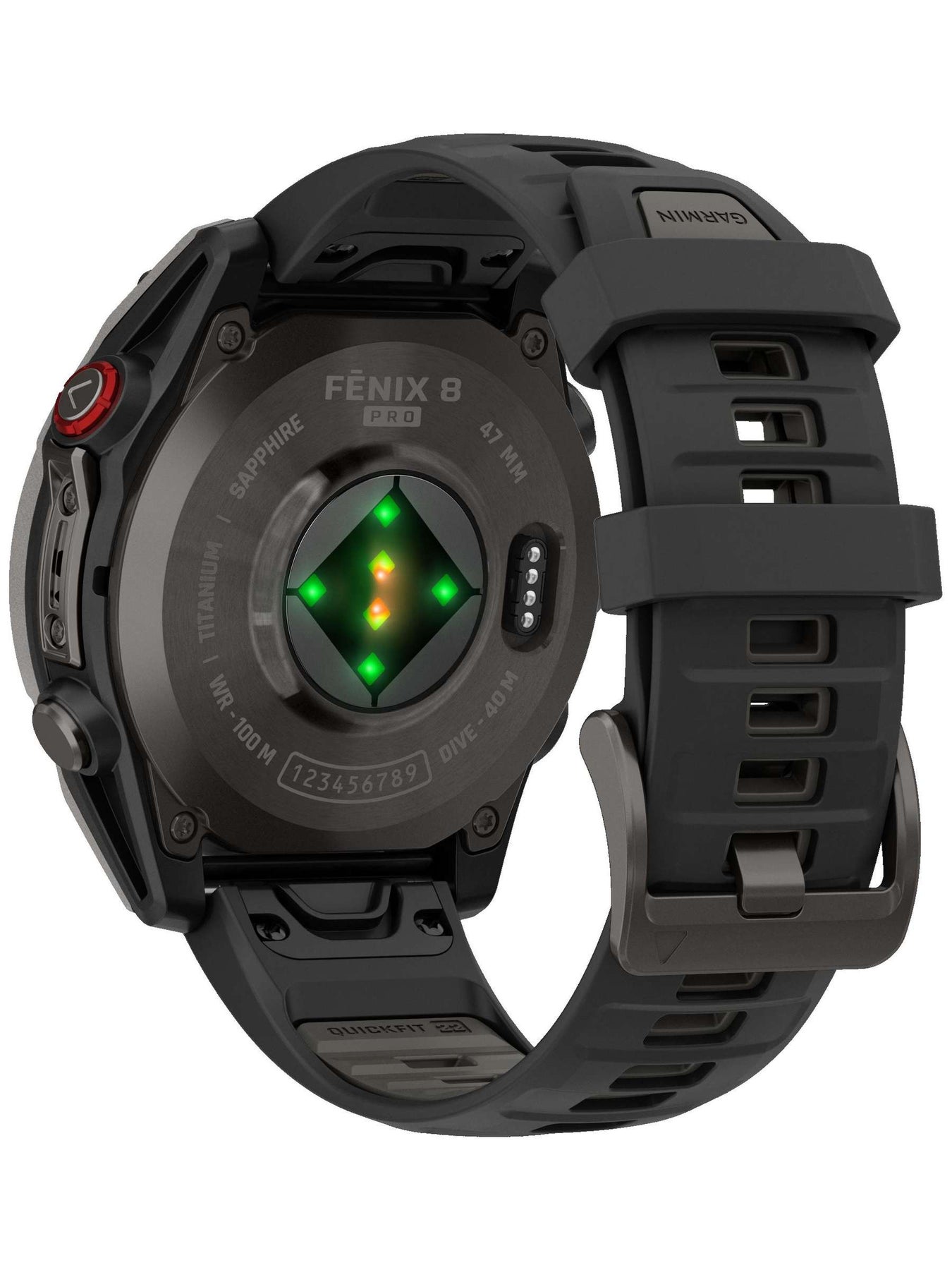 Best Advanced GPS Running Watch Garmin fenix 8 Pro Sapphire AMOLED 47mm, back angle view, in black
