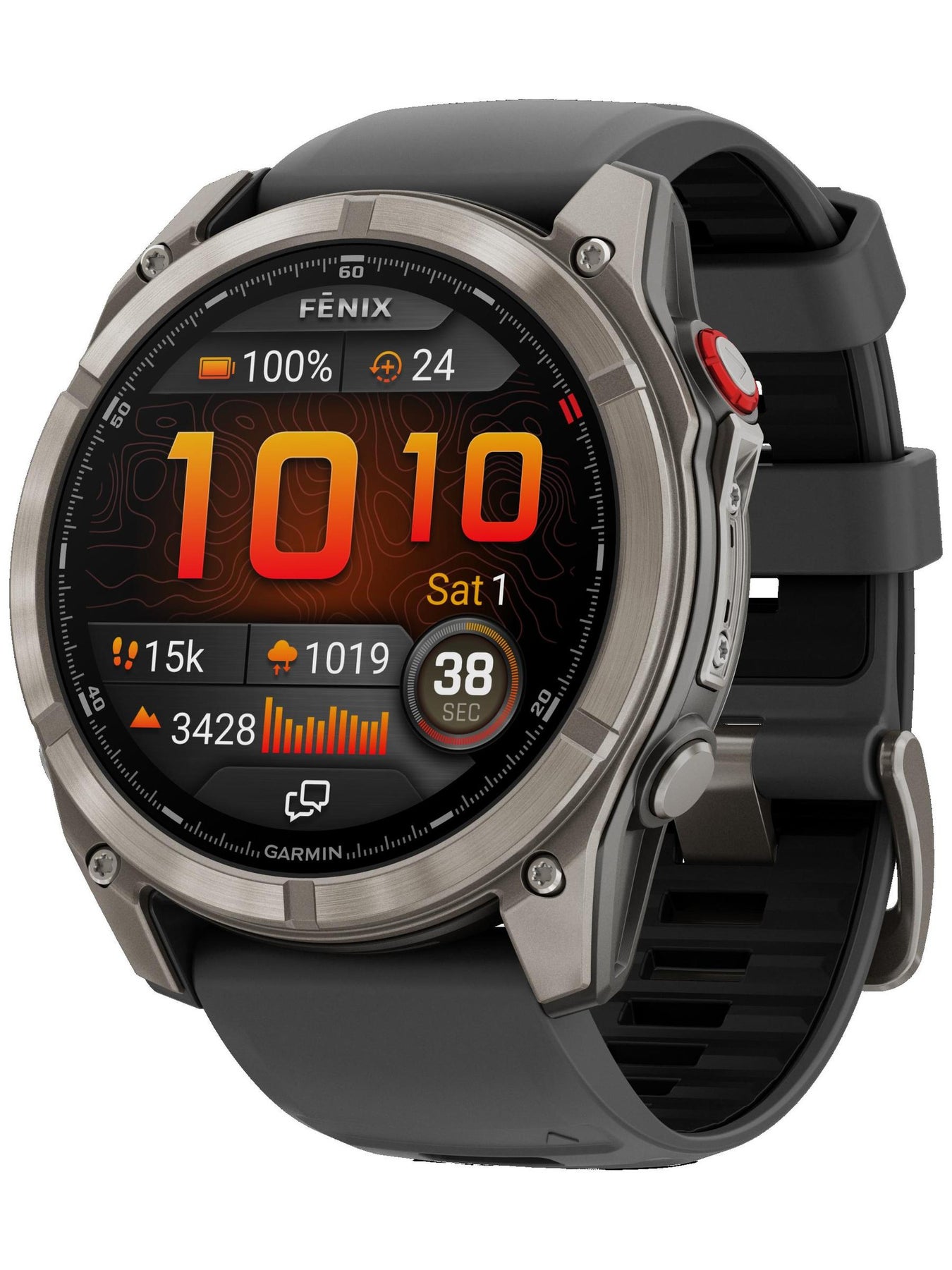 Best Advanced GPS Running Watch Garmin fenix 8 Pro Sapphire AMOLED 51mm, front angle view, in black and silver