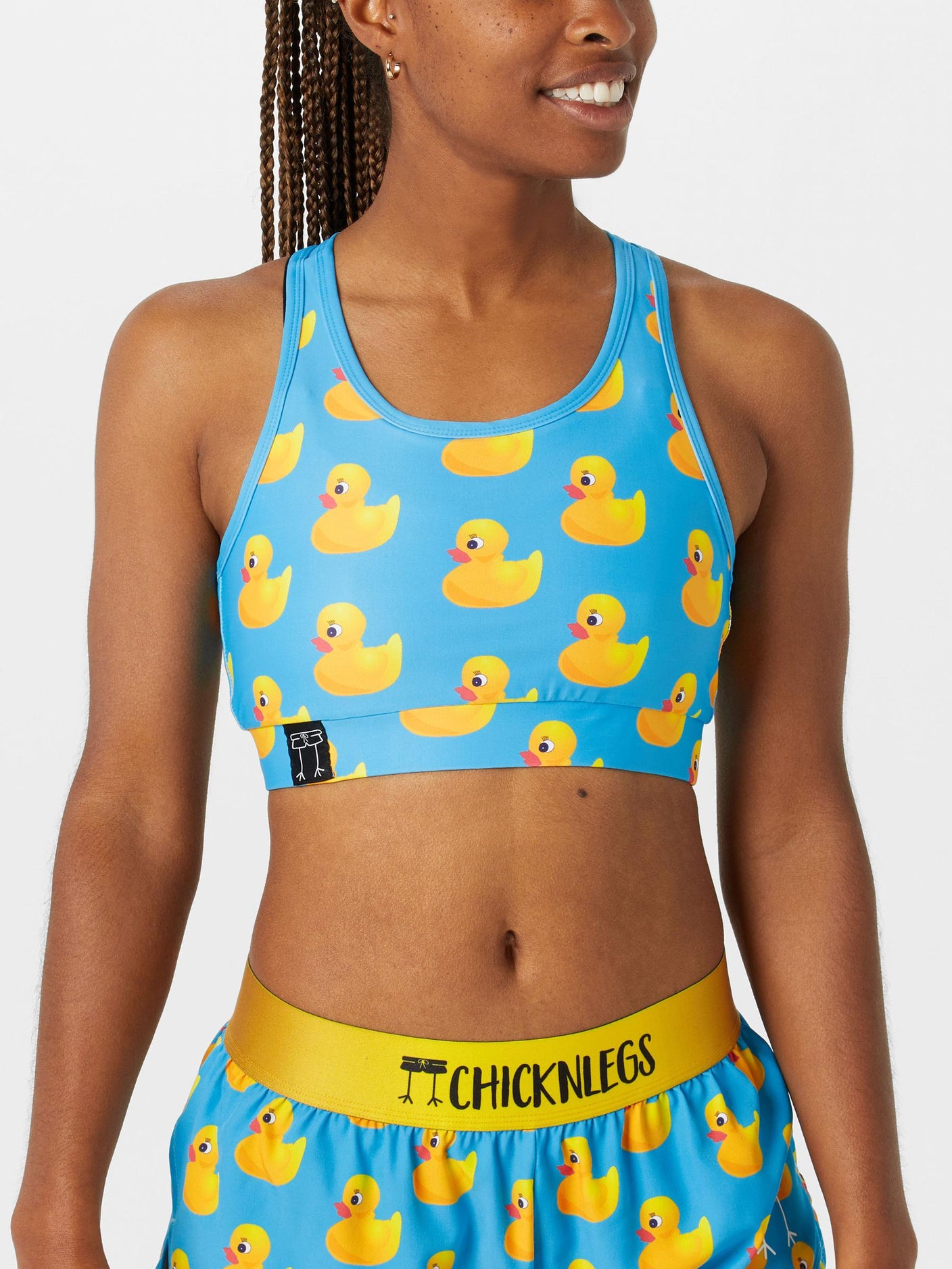 Front view of model wearing a ChicknLegs Sports Pocket Bra