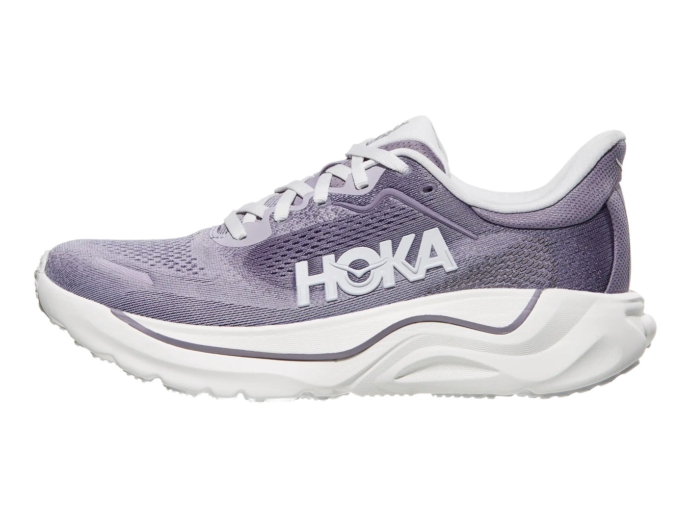 Women's Arahi 9 purple and white right shoe facing right