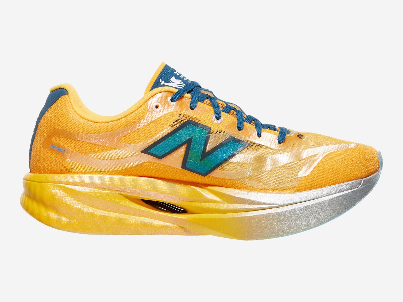 New Balance SuperComp Elite v6 medial view in an orange and blue NYC marathon colorway