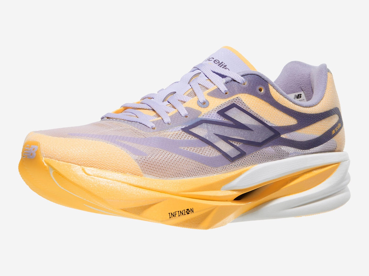 New Balance SuperComp Elite v6 lateral view in an orange and purple colorway
