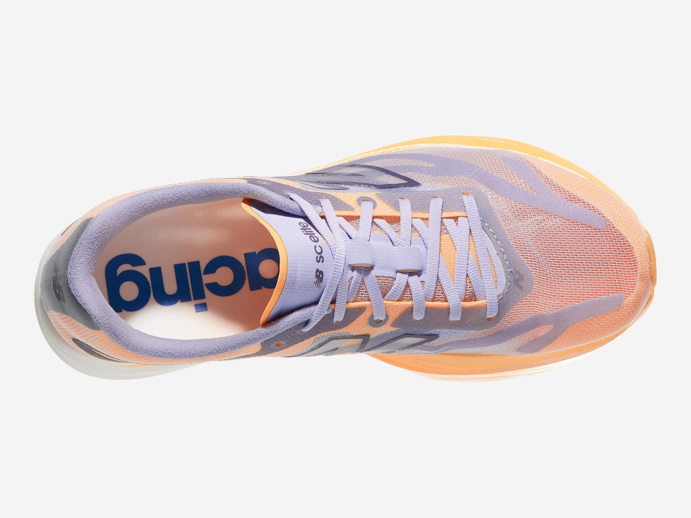 New Balance SuperComp Elite v6 top view in an orange and purple colorway
