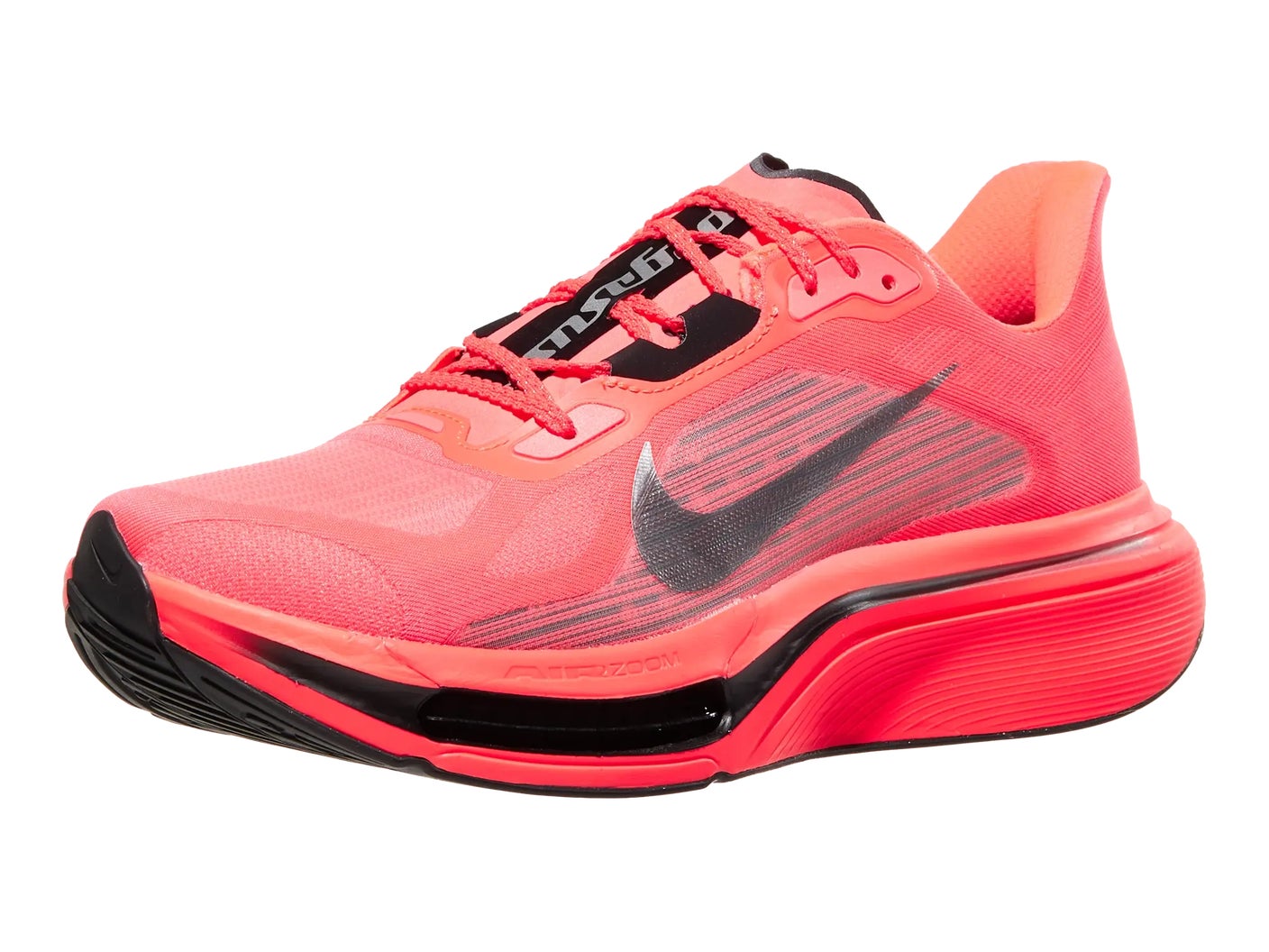 Lateral view of Nike Pegasus Plus 2 in a Flash Crimson, Silver, Black colorway