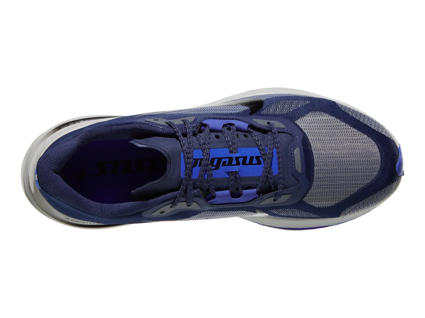Top view of Nike Pegasus Plus 2 in a Navy/Black/Blue/Grey colorway
