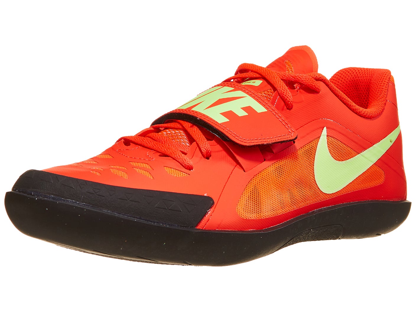 Angled view of Nike Zoom Rival SD throw shoe in Crimson/Lime color