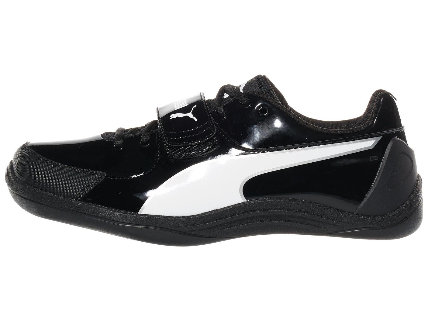 Side view of PUMA evoSPEED Throw 10.5 Shoes in black and white colorway