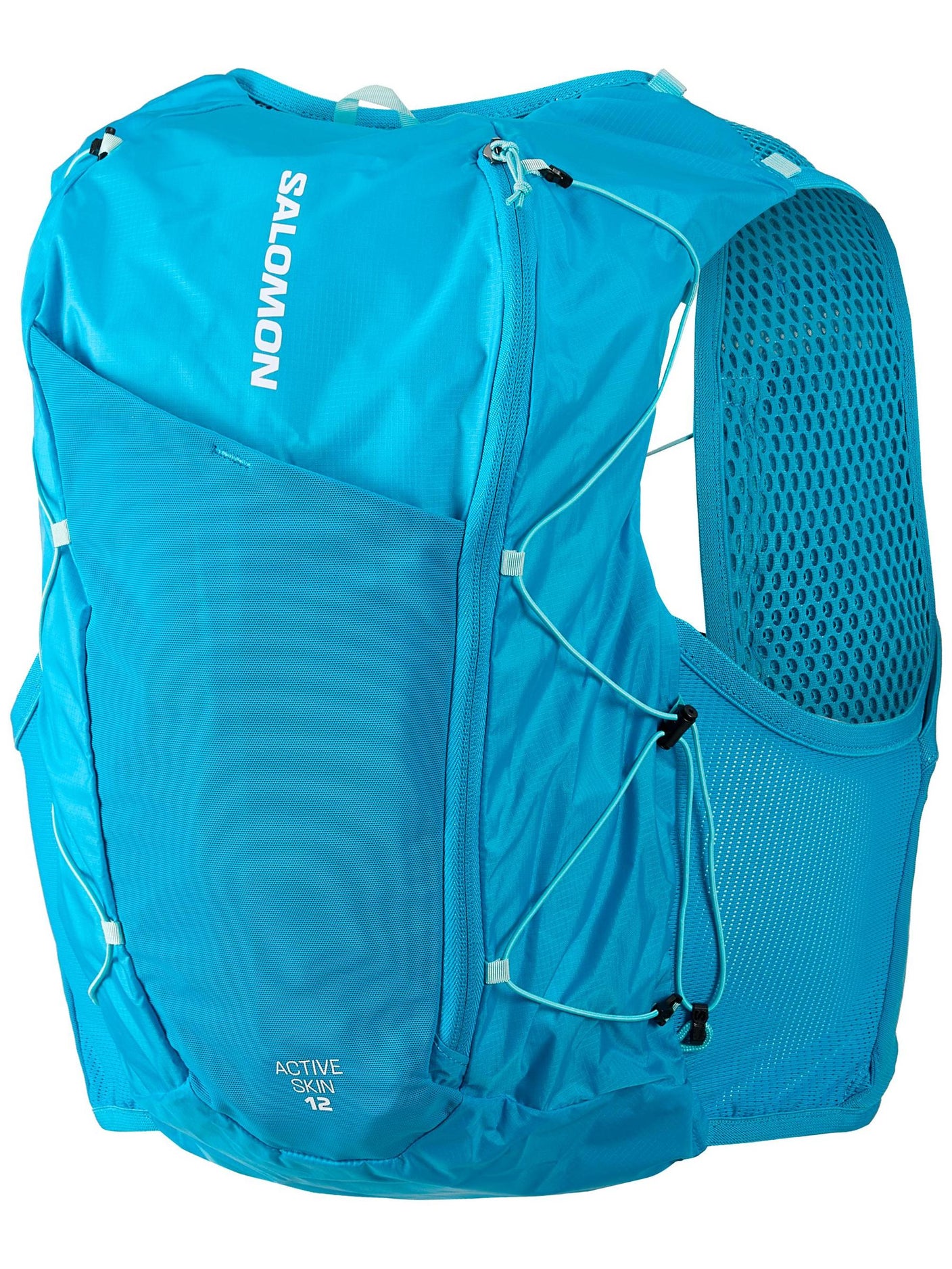 Front view of Salomon Active Skin Set Pack Hydration vest in Blue Danube color