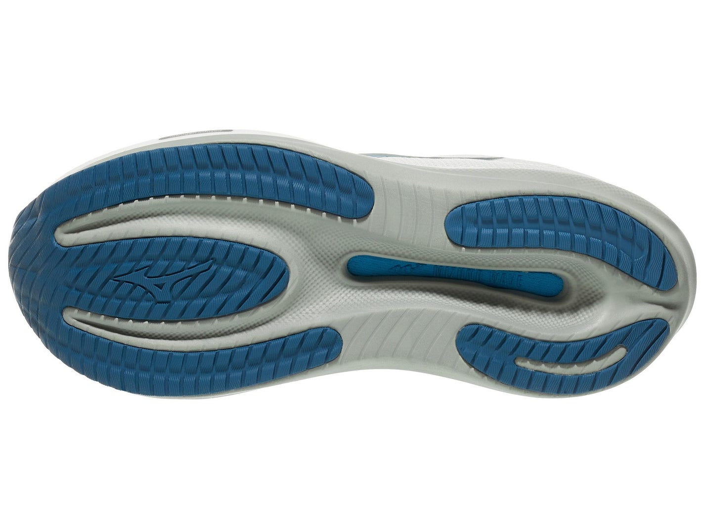Bottom view of Men's Mizuno Wave Rider 30 in a Foggy Dew/Dark Slate colorway