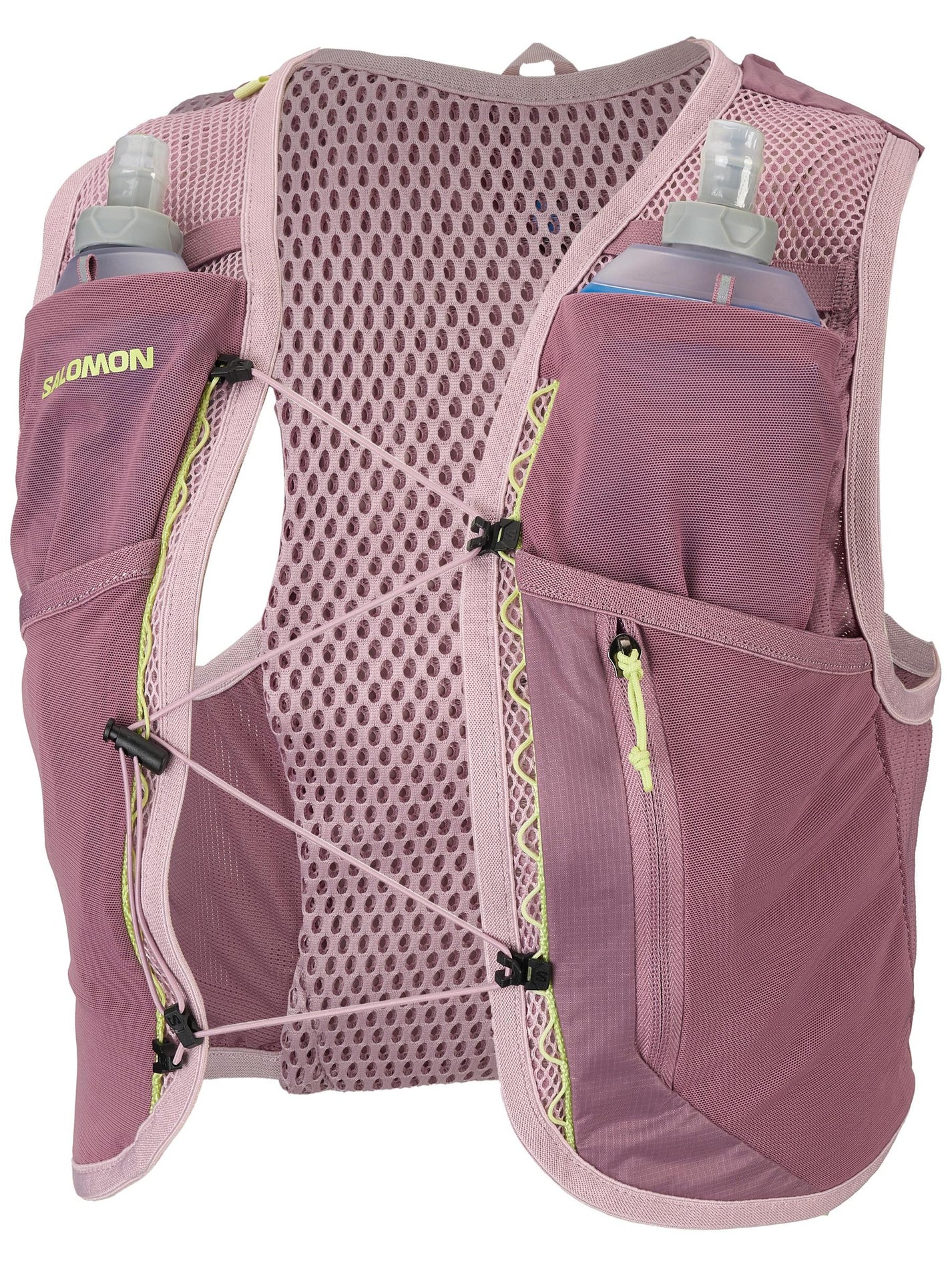 Front view of Salomon Women's ADV Skin Set Hydration vest in khaki and white color