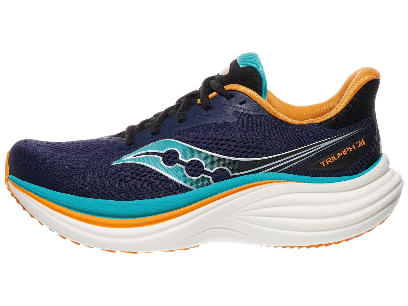 Outsole view of a Men's Saucony Triumph 24 in a Naval/Tranquil colorway