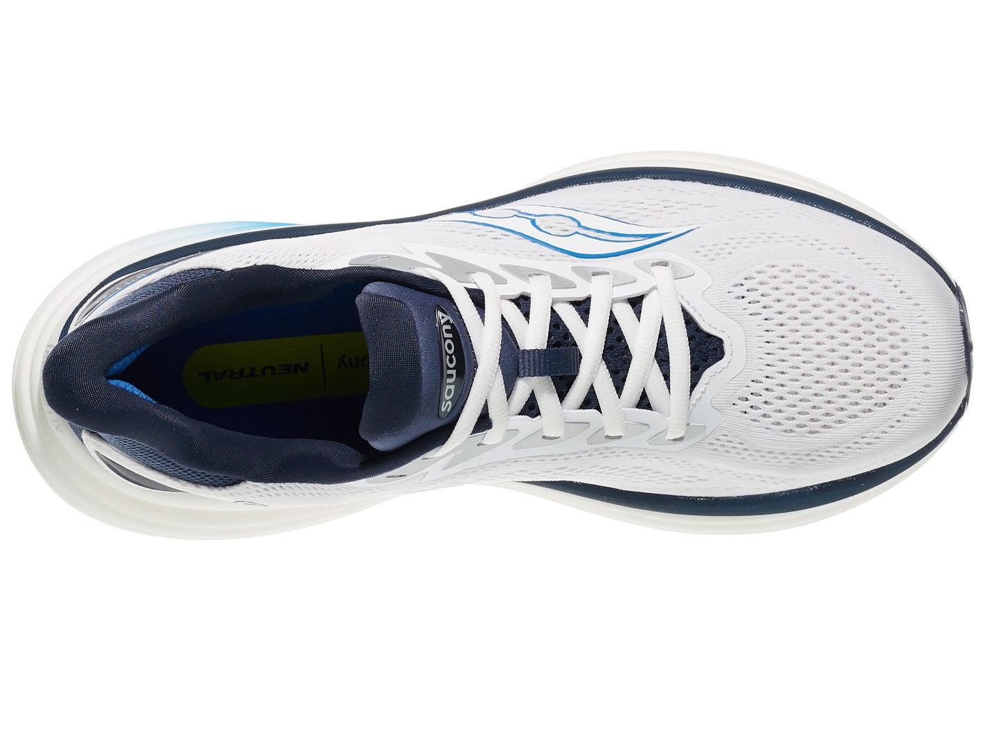 Aerial view of a Men's Saucony Triumph 24 in a White/Naval colorway