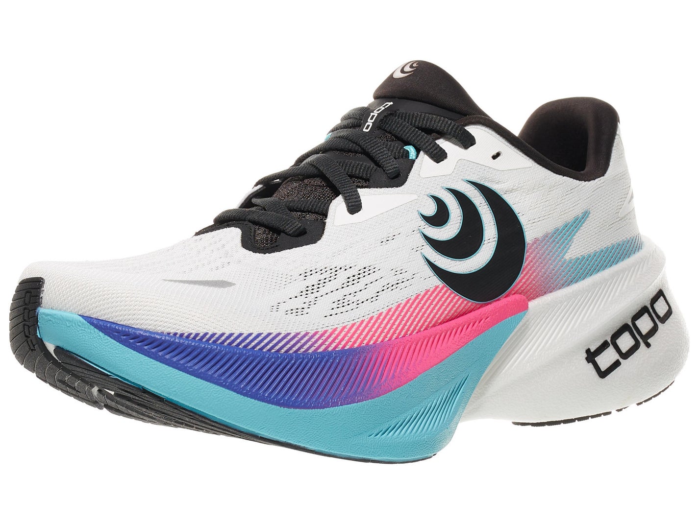 Lateral view of Men's Topo Specter 3 in a White/Sky colorway