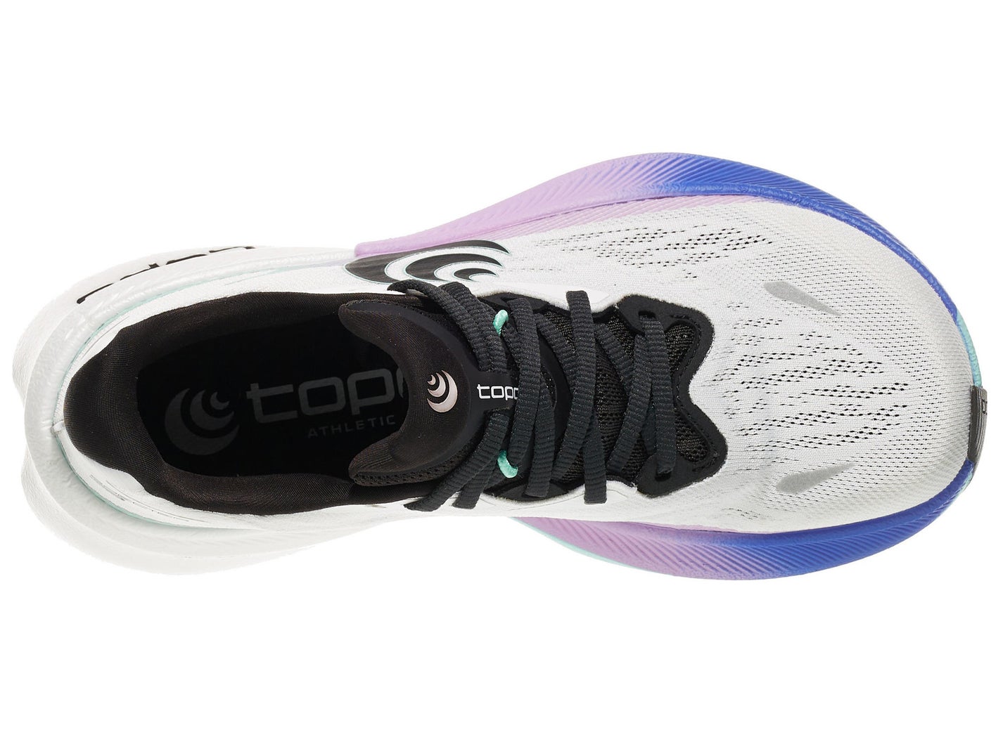 Top view of Women's Topo Specter 3 in a White/Teal colorway