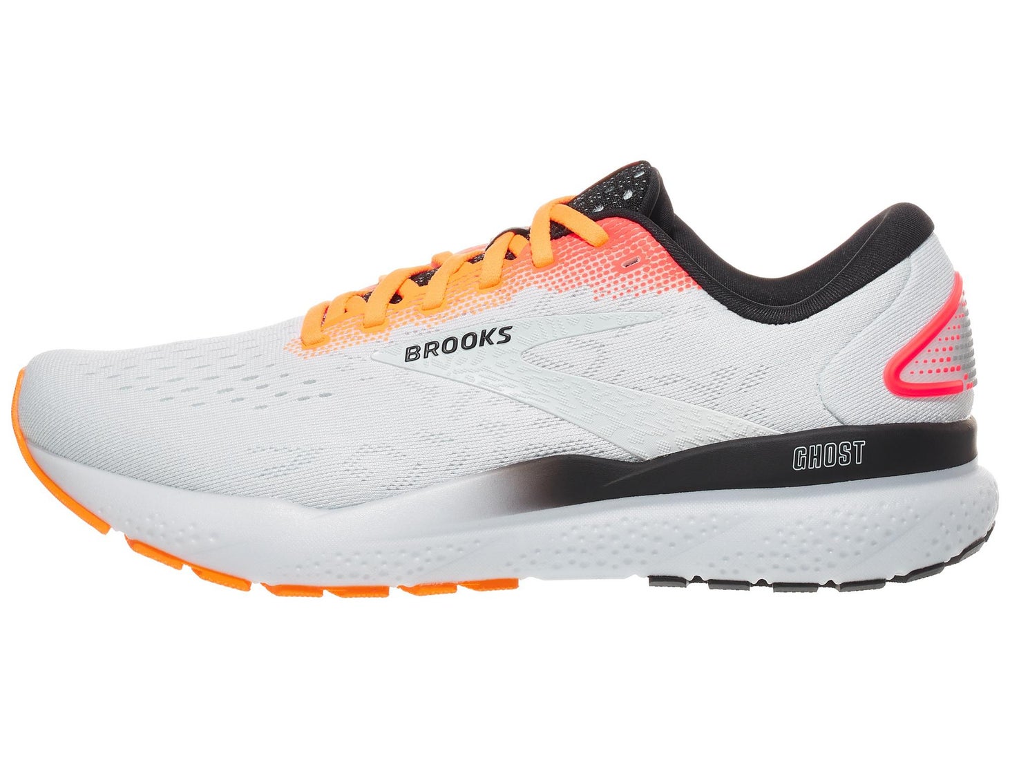 Brooks Ghost in white/illusion/coral color