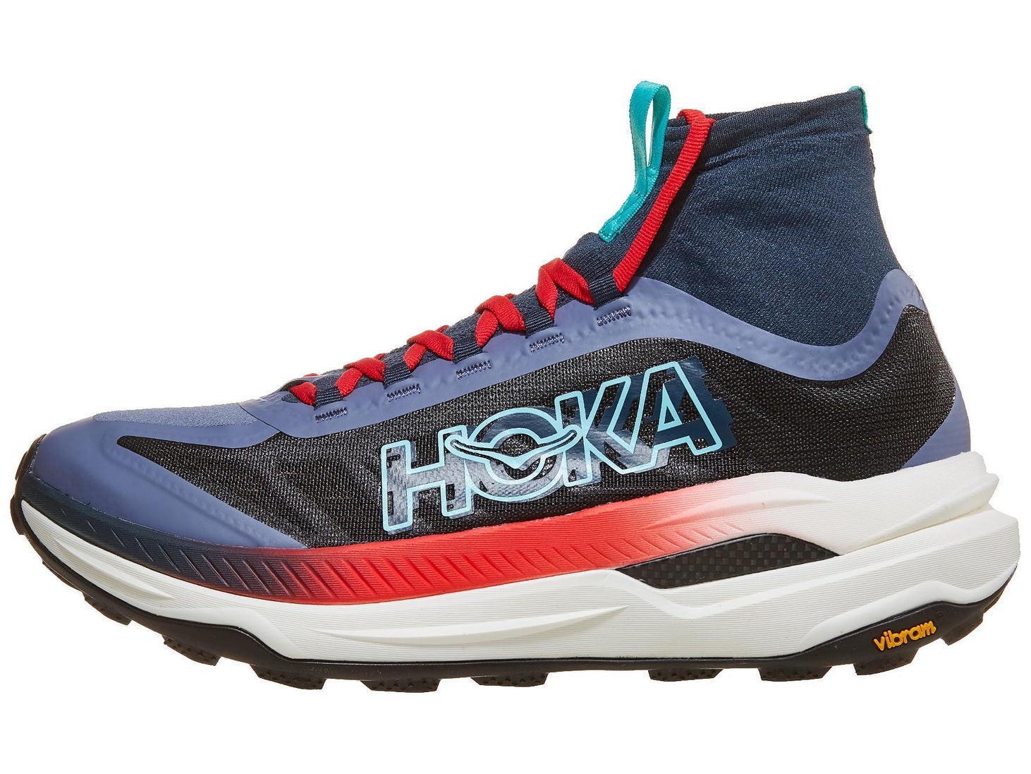 HOKA Tecton X 3 - Best HOKA Trail Shoe For Racing  in navy blue/red upper with white midsole