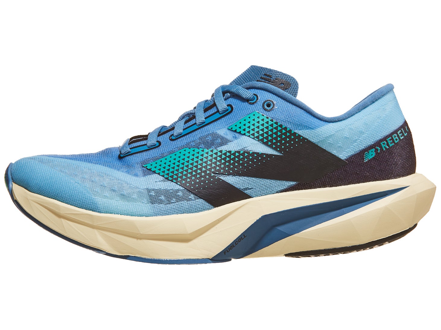Left shoe of New Balance Rebel v4 in graphite blue color