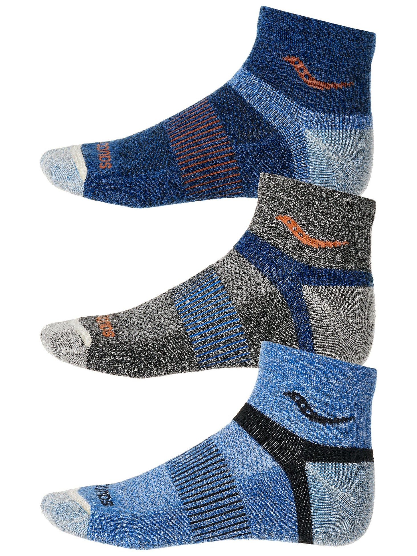 Saucony Inferno Merino Wool Quarter Socks 3PK Blue Running Warehouse