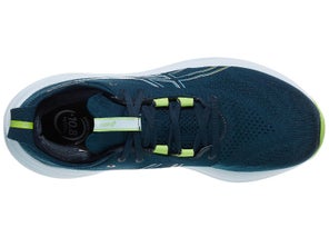 Overhead view of ASICS Gel Nimbus 26. Upper is navy blue.