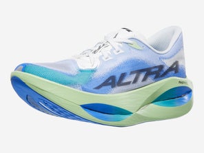 Altra Vanish Carbon 3 women's in White/Black/Blue, toe angled forward