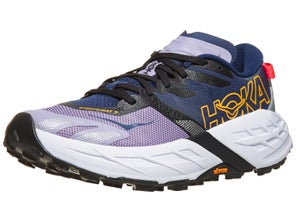 HOKA Speedgoat 7 in Berry Jam/Starlight Glow, left shoe angled to the left