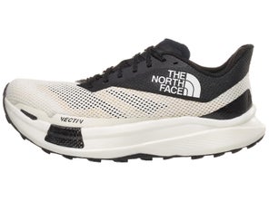 The North Face Summit VECTIV Pro 2. Lateral view of left shoe. Upper is cream and black and midsole is white.