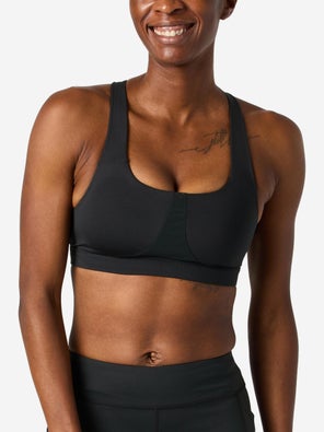 front view of model wearing rabbit Zone 3 Bra in the black colorway